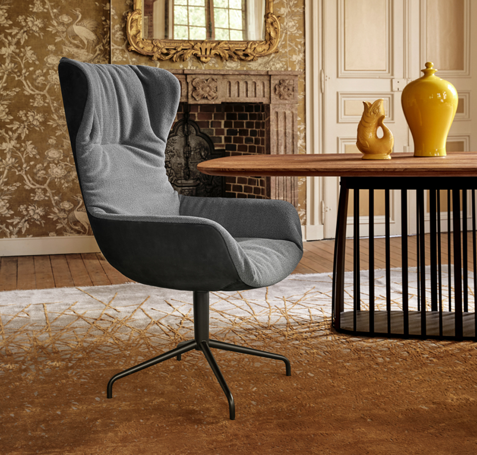 Sengfelder Freifrau - Sessel Leya Wingback Chair mit Hocker - Tellerfuß