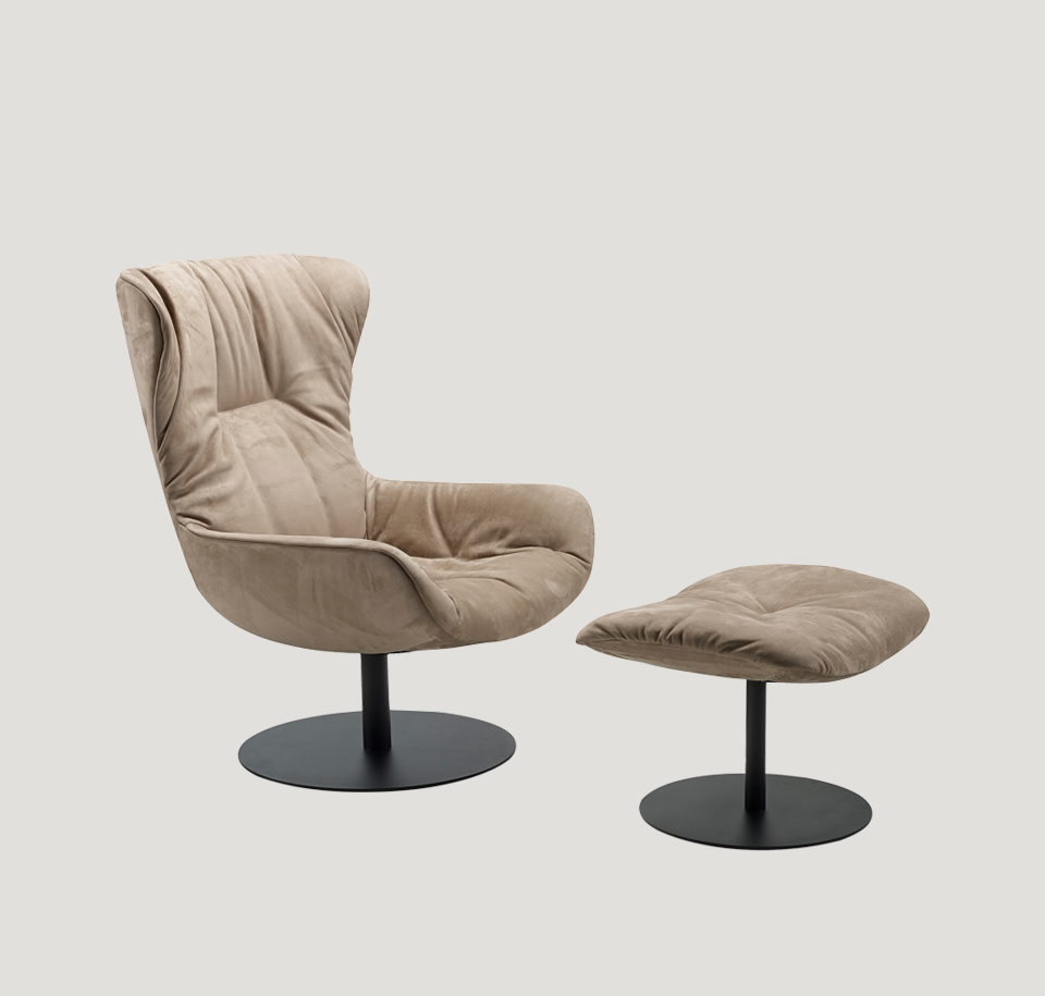Sengfelder Freifrau - Sessel Leya Wingback Chair mit Hocker - Tellerfuß